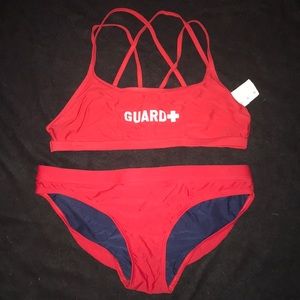 Red Lifeguard Two Piece Swimsuit